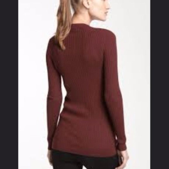Vince Basic dark Brown Ribbed fitted Cashmere Blend Crew Neck sz M - Picture 1 of 5